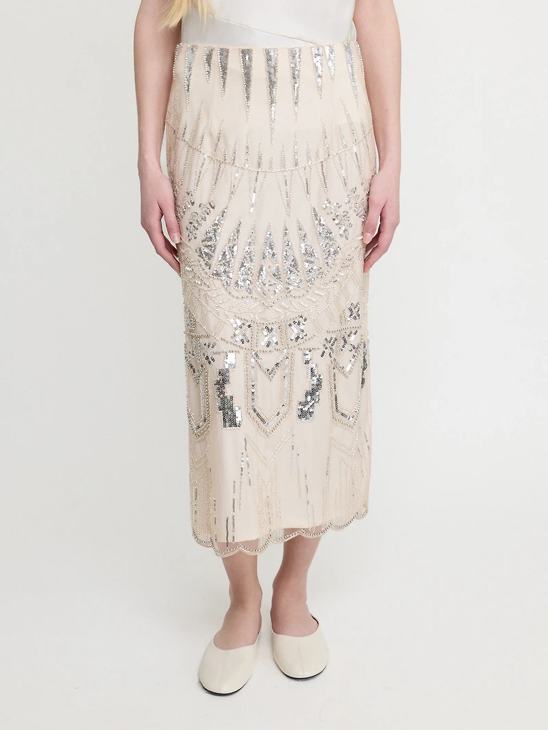 Embellished Sequin Midi Skirt