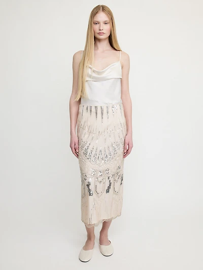 Embellished Sequin Midi Skirt