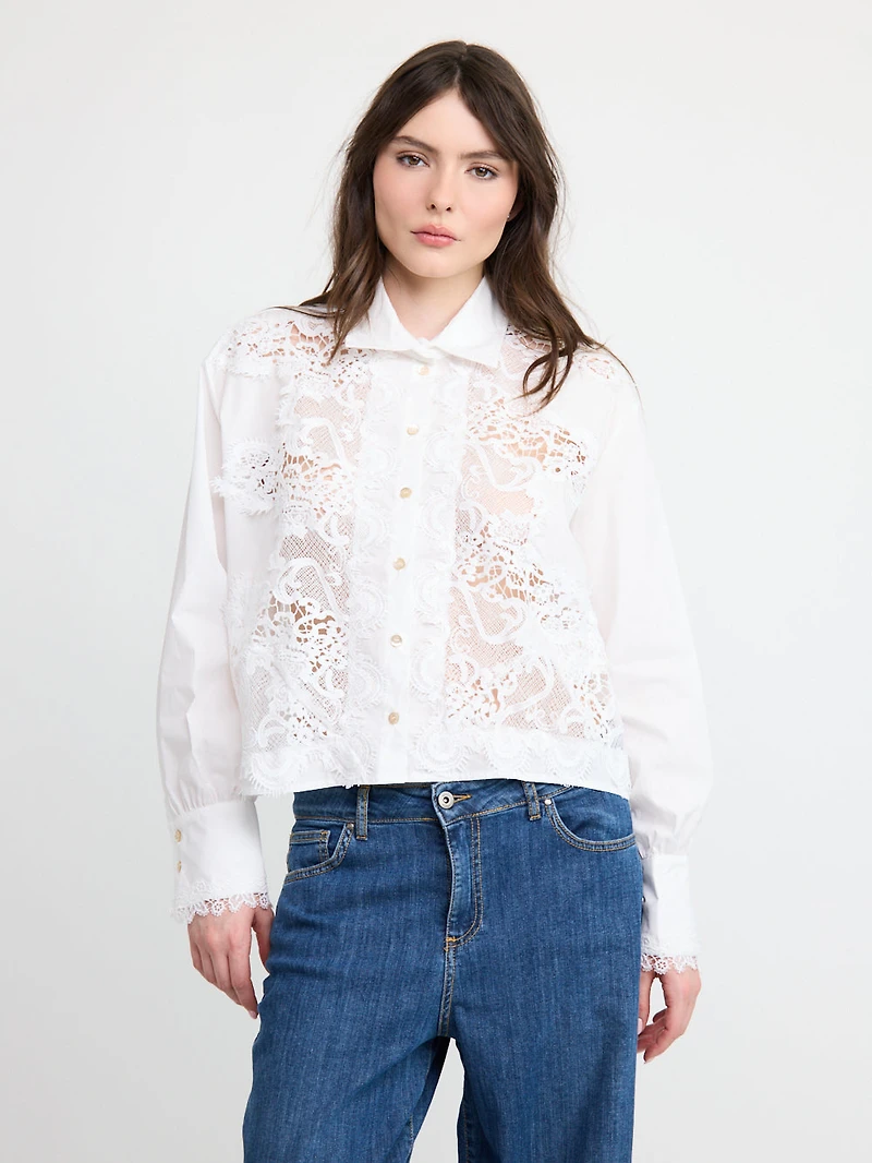Lace Panel Button-Up