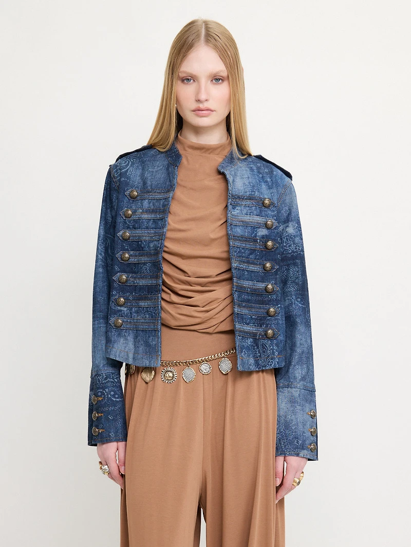 Denim Print Crooped Jacket