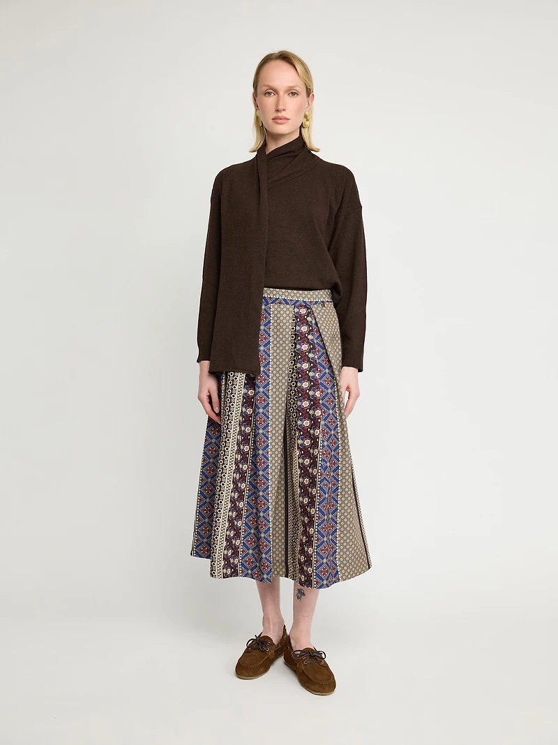 Scarf-Collar Wool Blend Sweater
