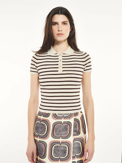 Striped Knit Polo Top