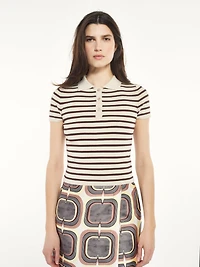 Striped Knit Polo Top