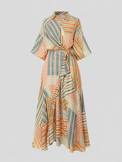 Robe chemise longue rayée multicolore