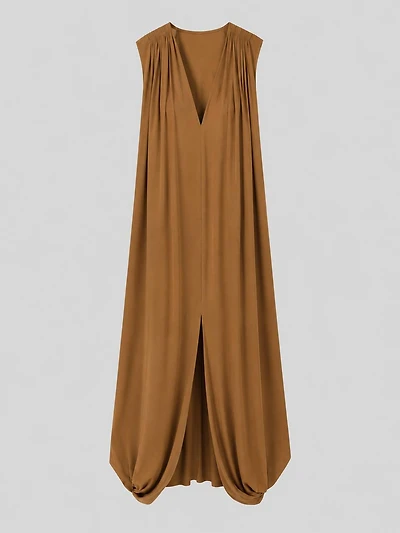 Robe longue drapée à col en V