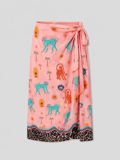 Printed Wrap Midi Skirt
