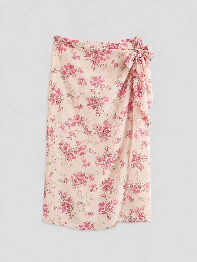 Jupe midi portefeuille fleurie