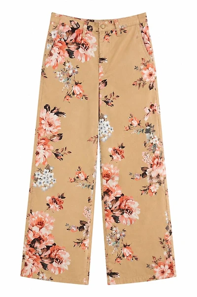 PANTALON EN TWILL IMPRIMÉ FLEURI
