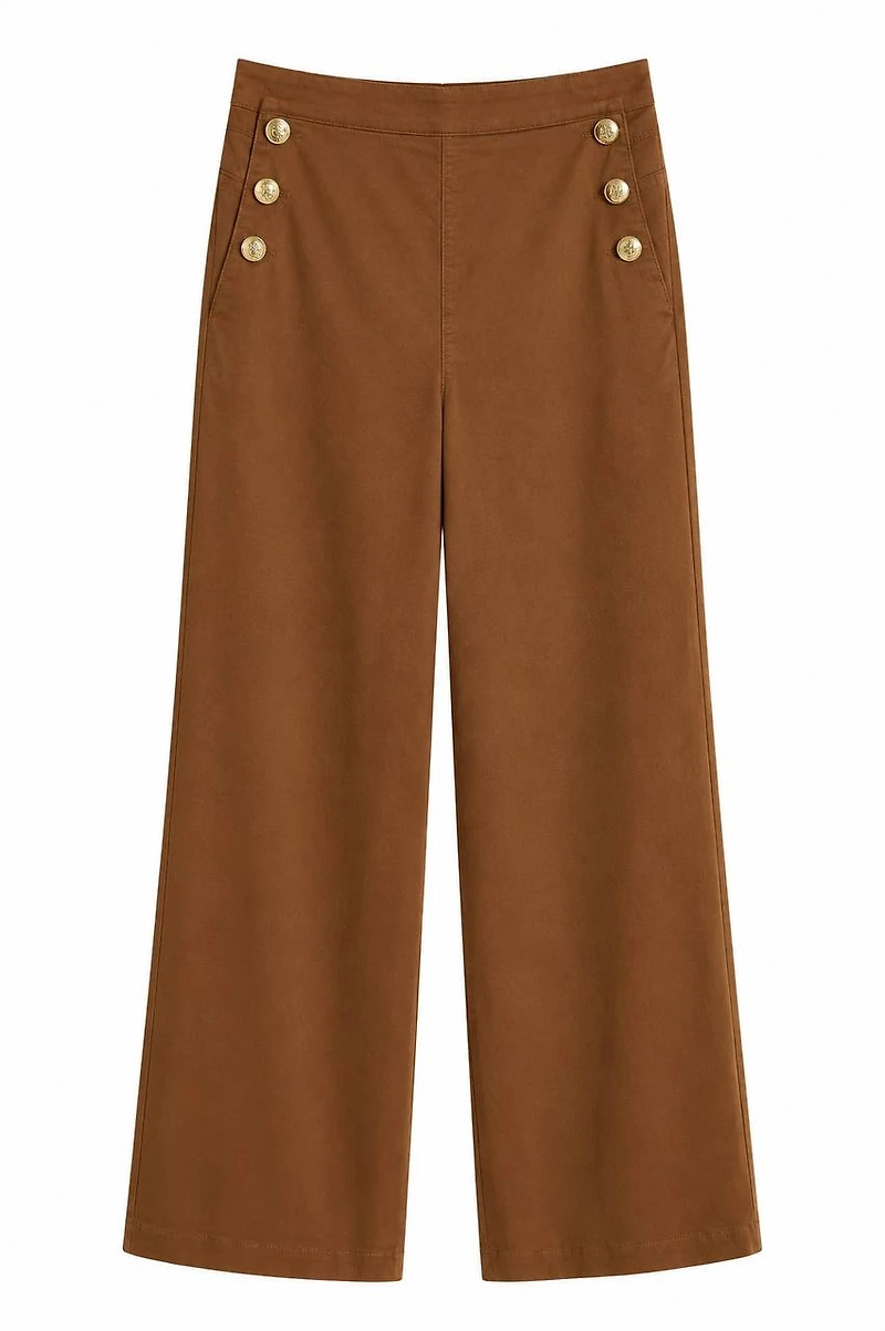 PANTALON MARRON À BOUTONS DORÉS