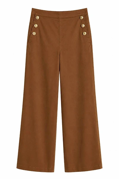 PANTALON MARRON À BOUTONS DORÉS