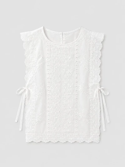 Embroidered Tie-Side Top