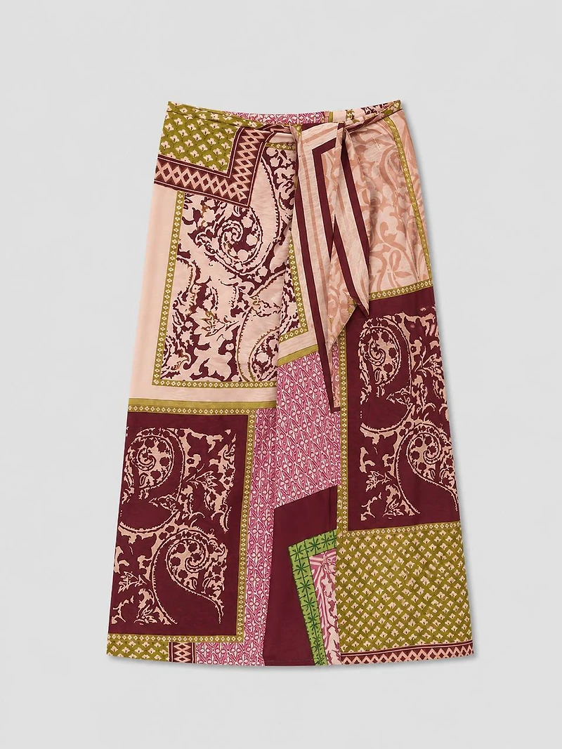 Printed Wrap Midi Skirt