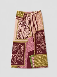 Printed Wrap Midi Skirt