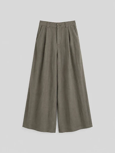 Pantalon large en mélange de lin