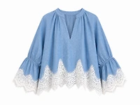 Lace Trim Chambray Blouse
