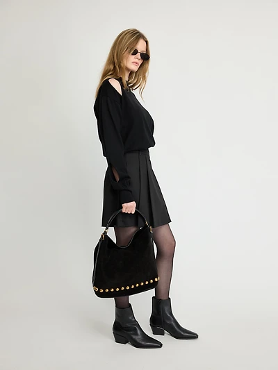 Studded Suede Hobo Bag