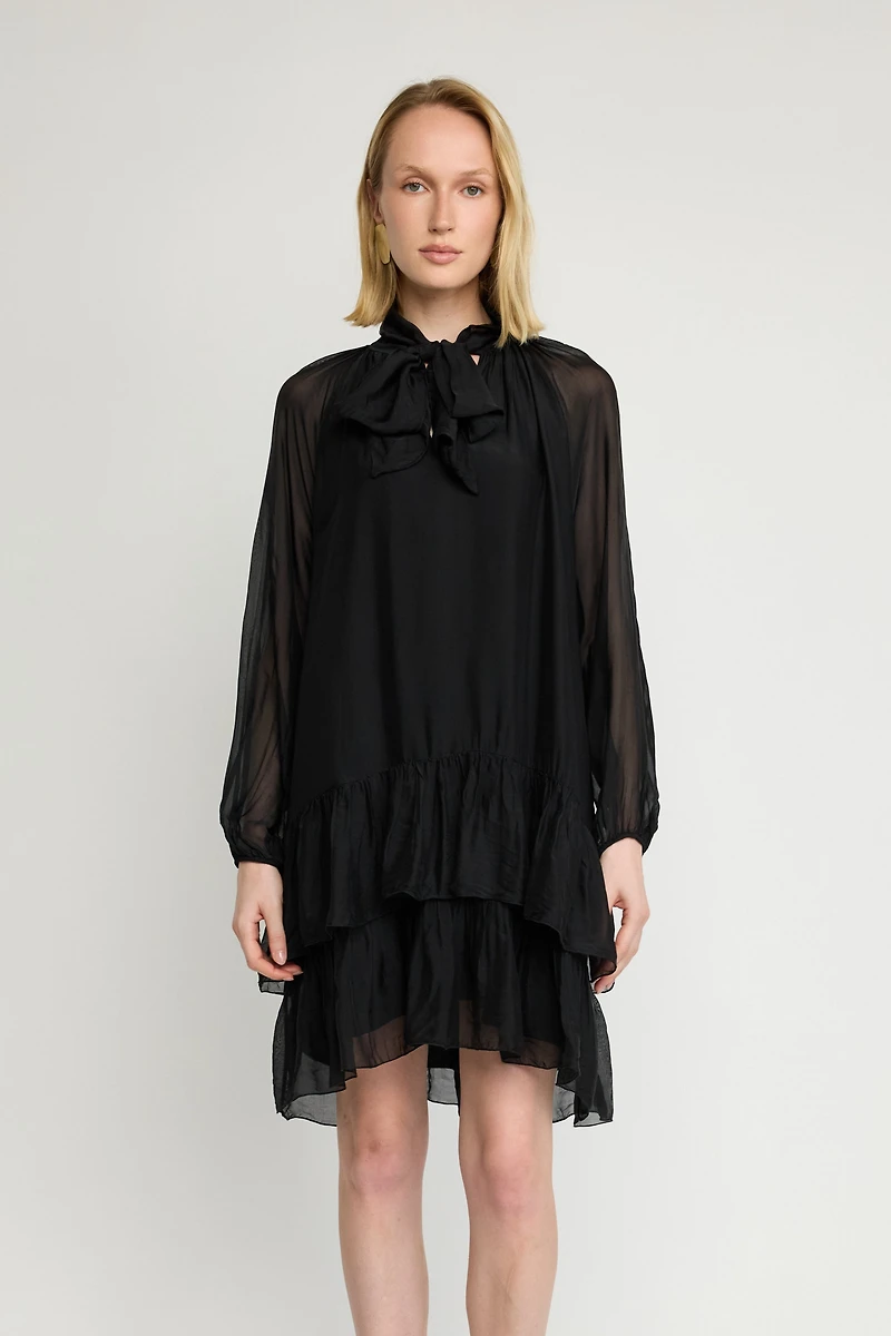 Tiered Bow-Neck Dress