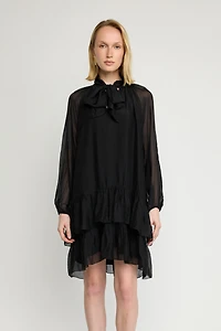 Tiered Bow-Neck Dress