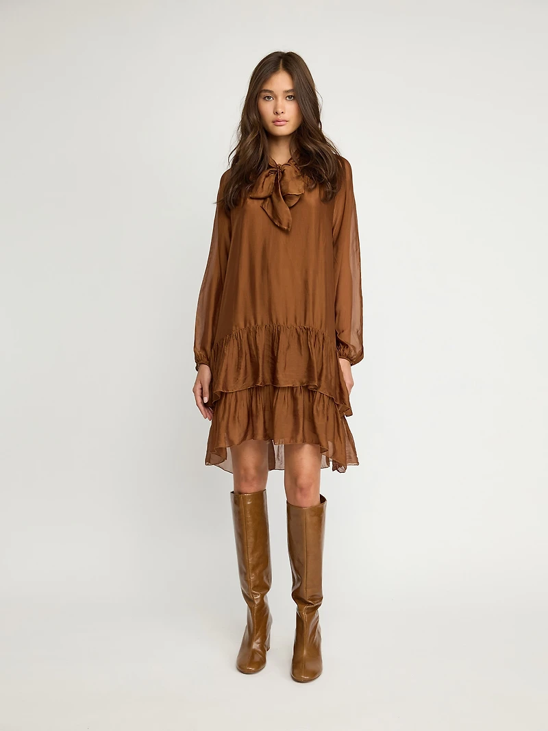 Tiered Bow-Neck Dress