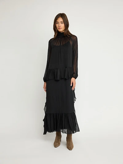 Robe longue transparente à volants