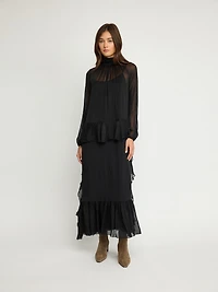 Robe longue transparente à volants