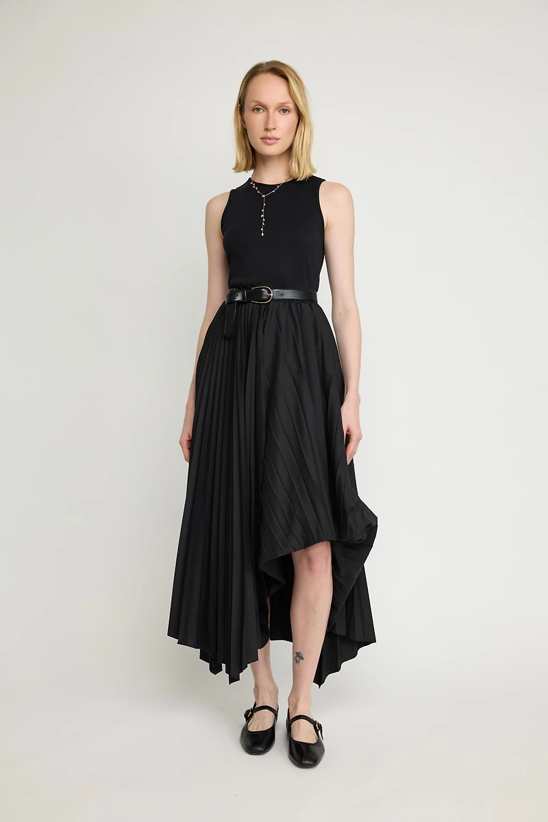 Sleeveless Pleated Asymmetrical Dress