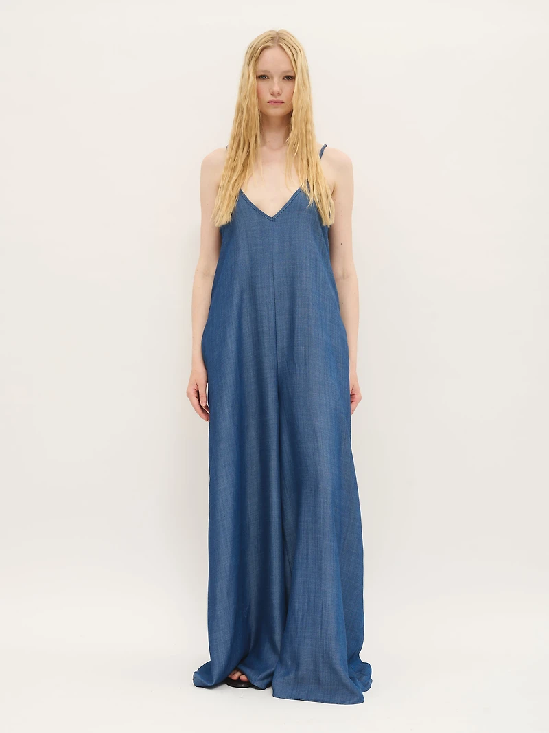 Sleeveless Lyocell Wide-Leg Jumpsuit