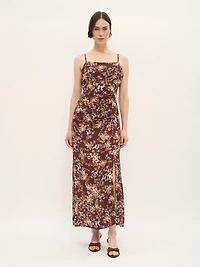Floral Spaghetti Strap Midi Dress with Side Slit
