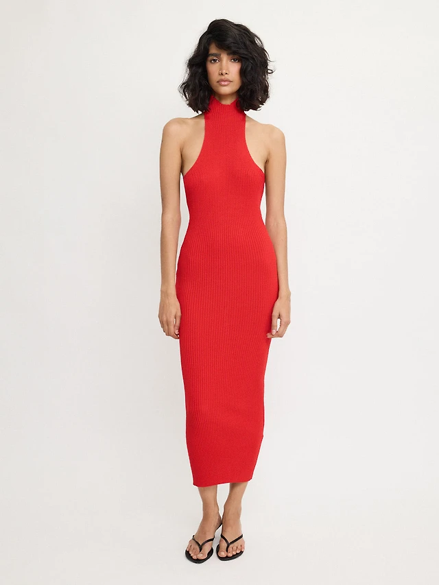 zara ribbed halter dress ZARA SUN HALTER POLYAMIDE DRESS Dress made in polyamide. Halter neck with tie detail. Metal sun appliqu detail