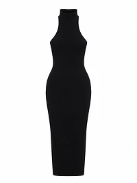 Black Ribbed Halter Maxi Dress