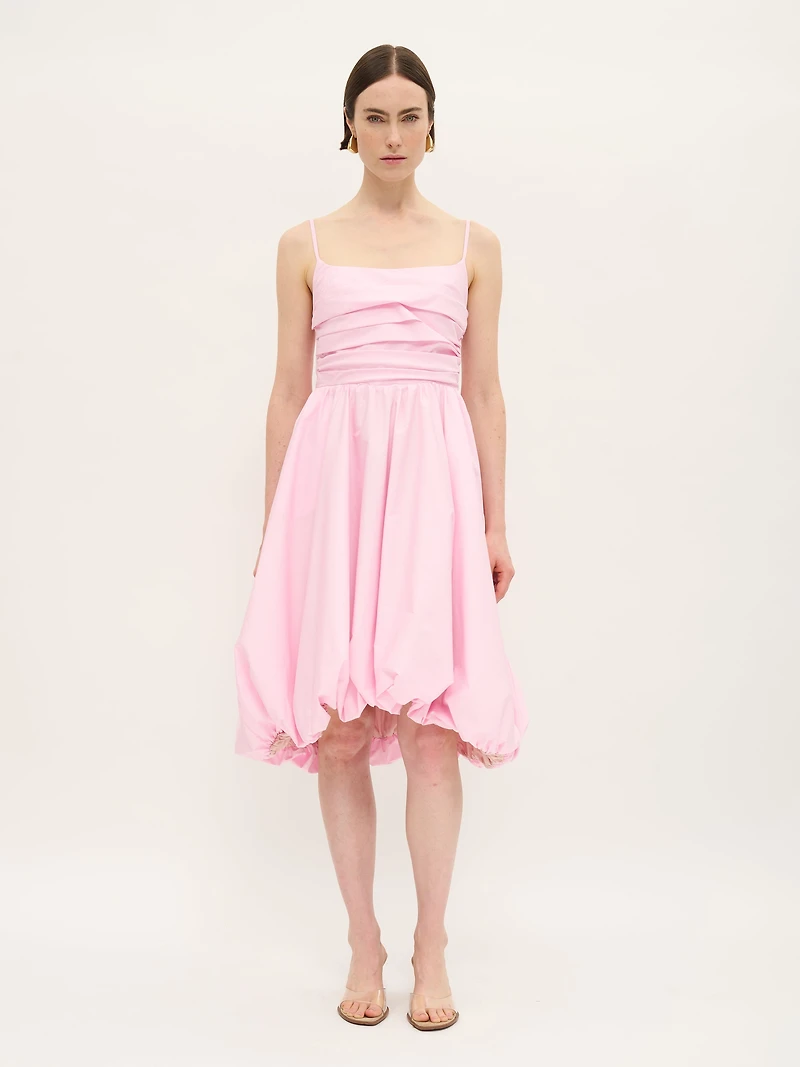 Gathered Bubble-Hem Dress Cotton Candy Pink