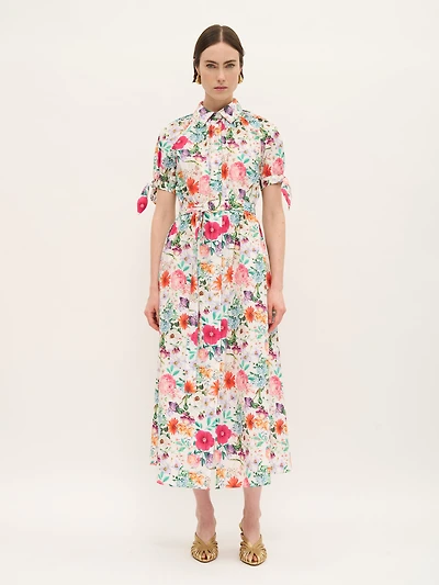 Robe chemise fleurie à ceinture