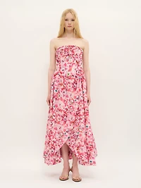 Robe bustier à ourlet tulipe en imprimé floral aquarelle rose