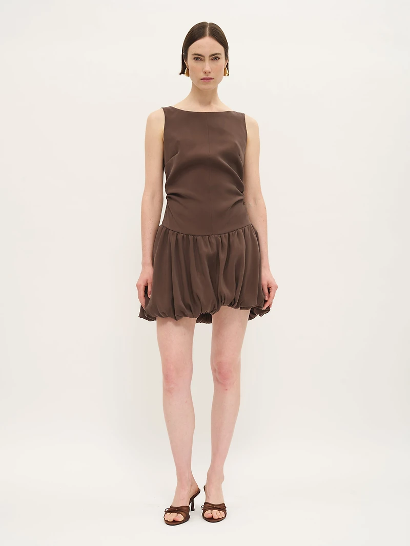 Sleeveless Bubble-Hem Mini Dress Cocoa