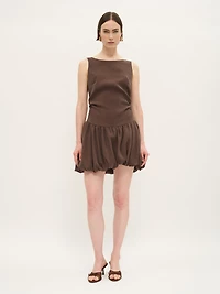 Sleeveless Bubble-Hem Mini Dress Cocoa