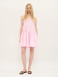 Mini-robe babydoll à volants en coton rose