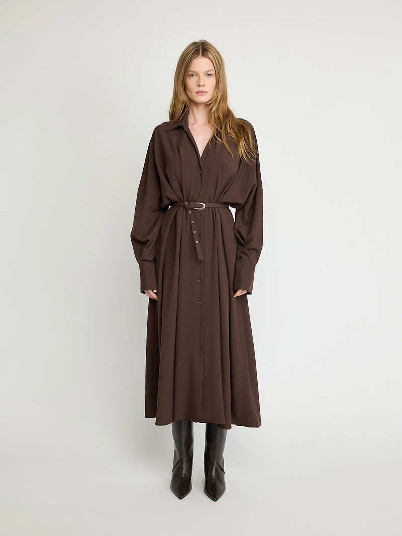 Pleated Maxi Shirt Dress