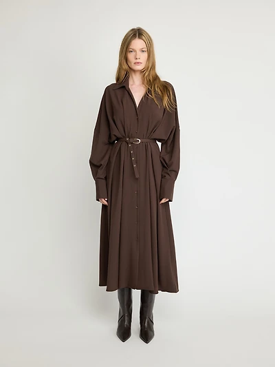 Pleated Maxi Shirt Dress