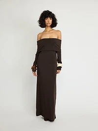 Robe longue en jersey à épaules dénudées