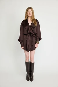 Satin Wrap Mini Dress