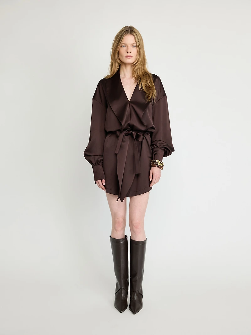 Mini-robe portefeuille en satin