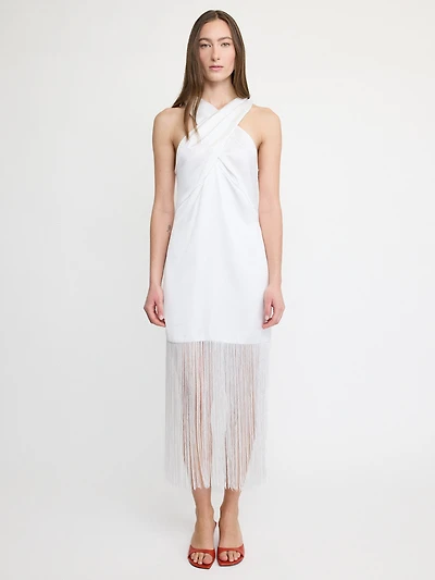Midnight Fringe Draped Mini Dress