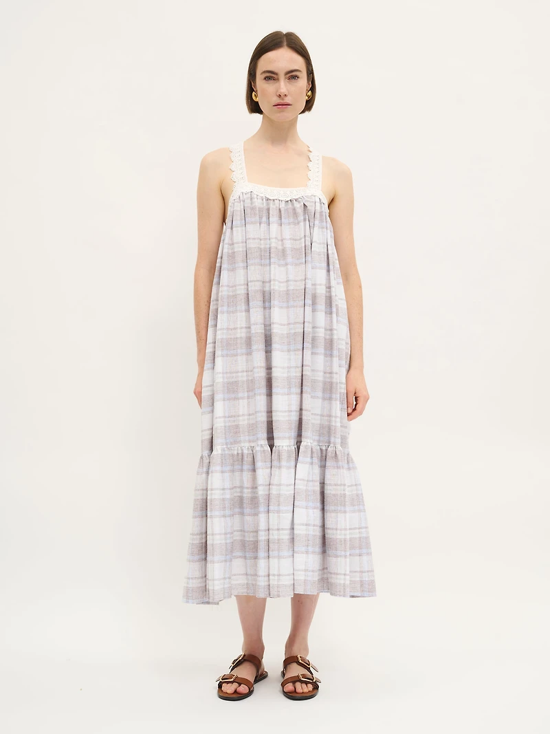 Lace Strap Plaid Dress