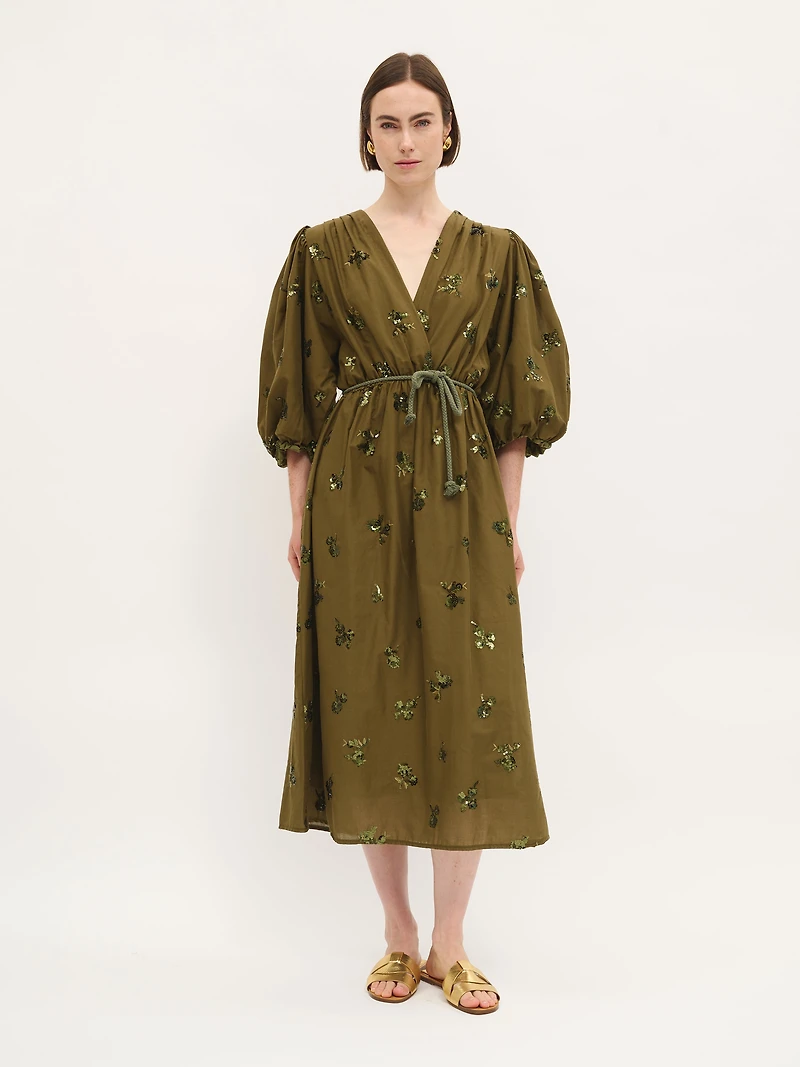 Embroidered Puff Sleeve Dress