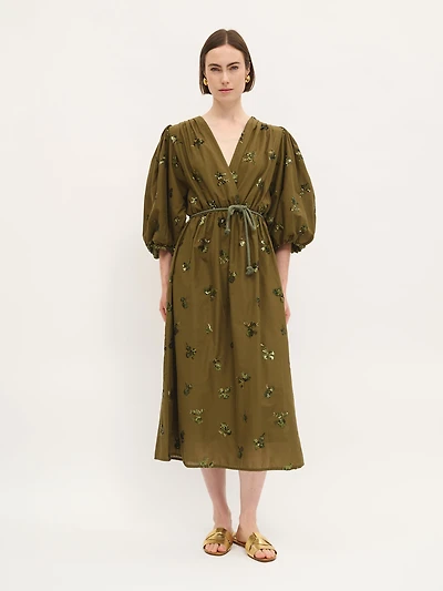 Embroidered Puff Sleeve Dress