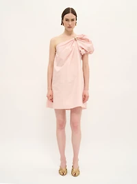 One-Shoulder Cotton Mini Dress with Gold Accent