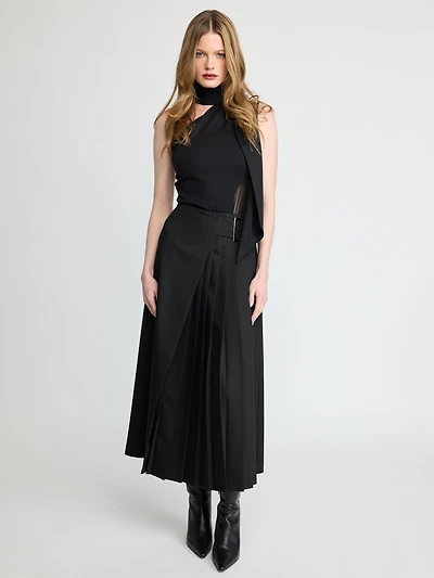 Pleated Wrap Midi Skirt
