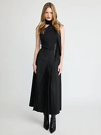 Pleated Wrap Midi Skirt