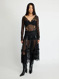 Sheer Lace Midi Skirt