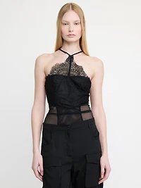 Midnight Lace Halter Bodysuit